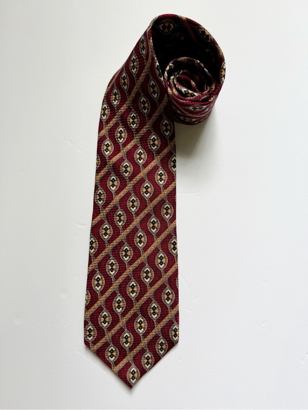 Christian Dumas 100% Silk Burgundy Geometric Tie Made in Canada